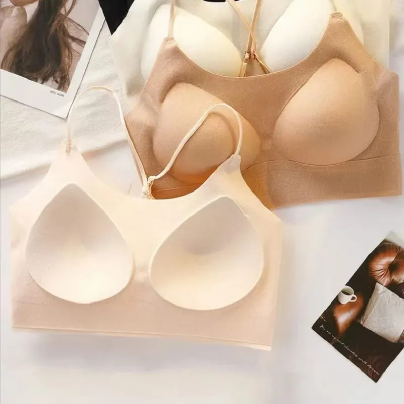 2025 Sexy French Camisole Backless Bra One-piece Seamless Lifting Lingerie No Underwire Gathering Anti-sagging Fix Cup Bra