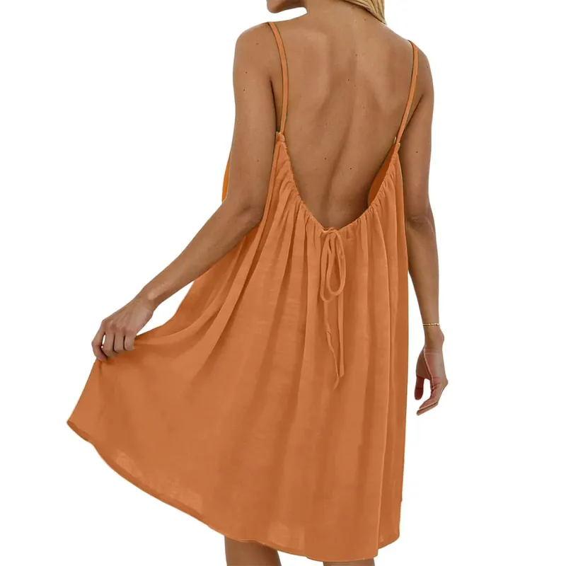 Beach Vacation Dress Short Backless Beach Skirt for Women Summer Holiday Casual Fashion Mini Dress — image 14