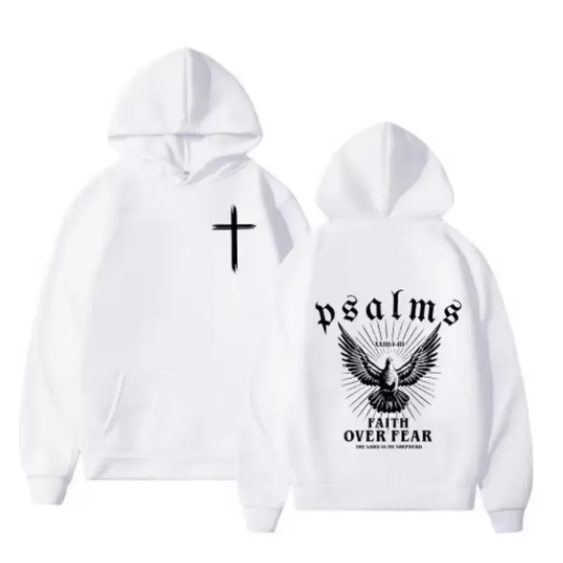 Christian Jesus Faith Over Fear Bible Verse Hoodies Men Fabric Street Fashion Hoodie Casual Street Sweatshirt Cyberpunk Style