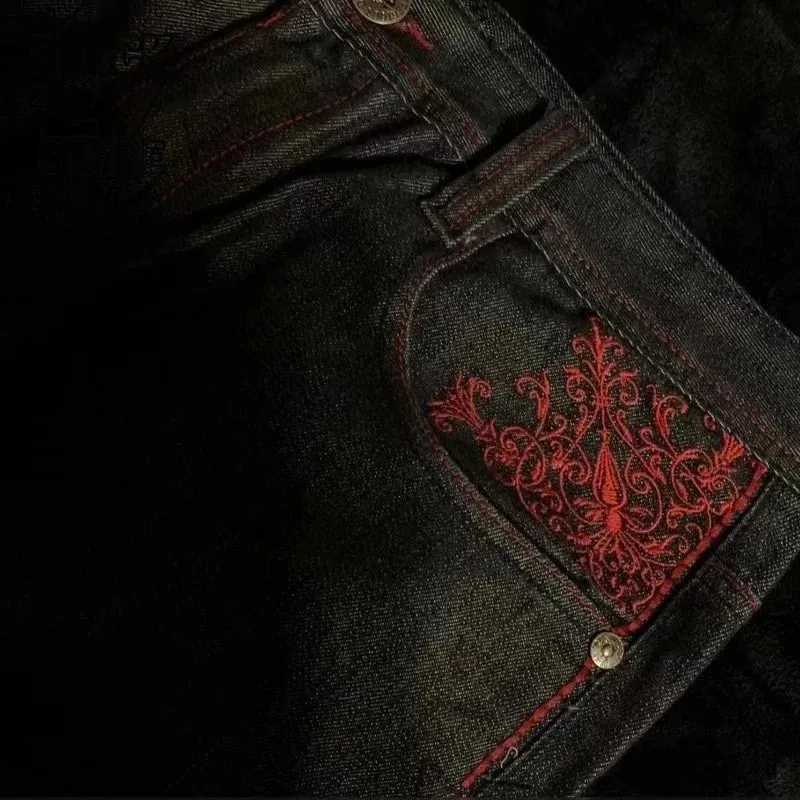 New Y2K American Retro Embroidery Jeans Unisex Wide Leg Denim Pants Hip Hop Streetwear Baggy Trousers Casual Fashion Harajuku