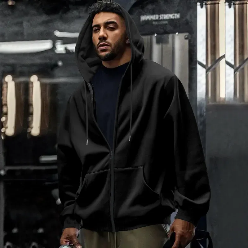 New 2026 Men's Autumn Casual Solid Long Sleeve Zipper Hooded Sweatshirt Coat Male Fashion Outdoors Sportswear Hoodies Jackets