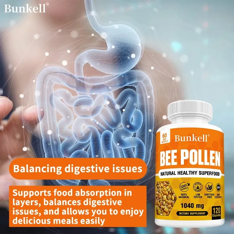 Bipollentilskud 100 % naturligt rå bipollen Vegetarkapsler Probiotisk Superfood Fordøjelse Immunstøtte og energi