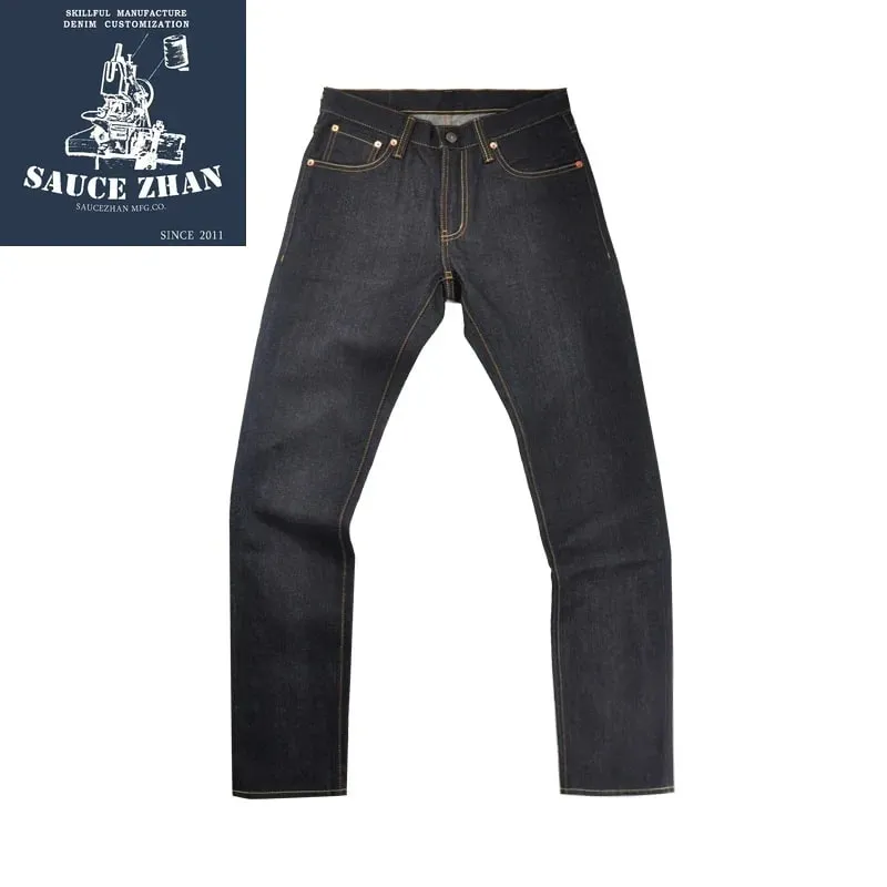 Saucezhan 314XX Mens Jeans Sanforized Selvedge Denim Jeans for man Indigo and Black Jeans Zipper Fly Slim Fit