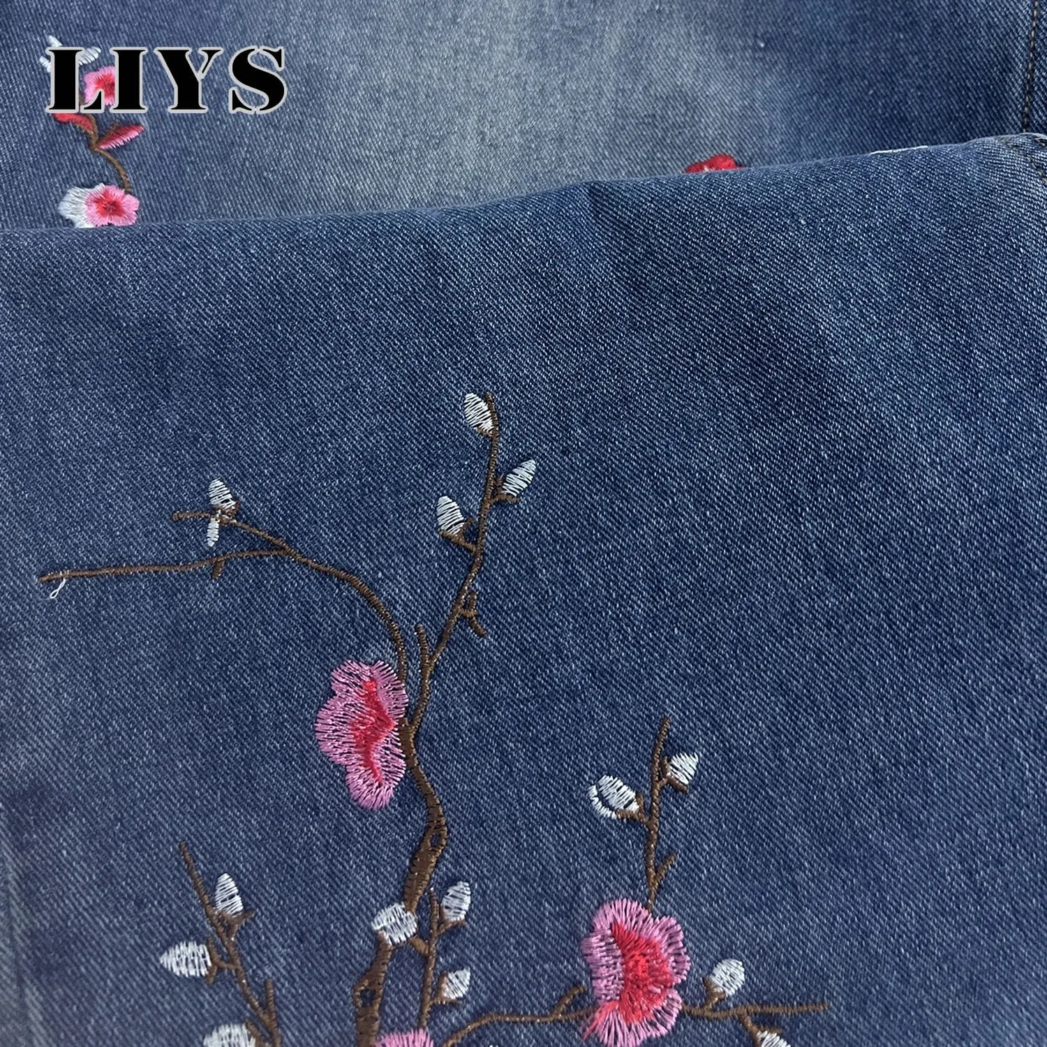 Men's Retor Plum Blossom Embroidered Baggy Jeans Blue Washed Wide Leg Denim Streetwear Casual Denim Pants Unisex