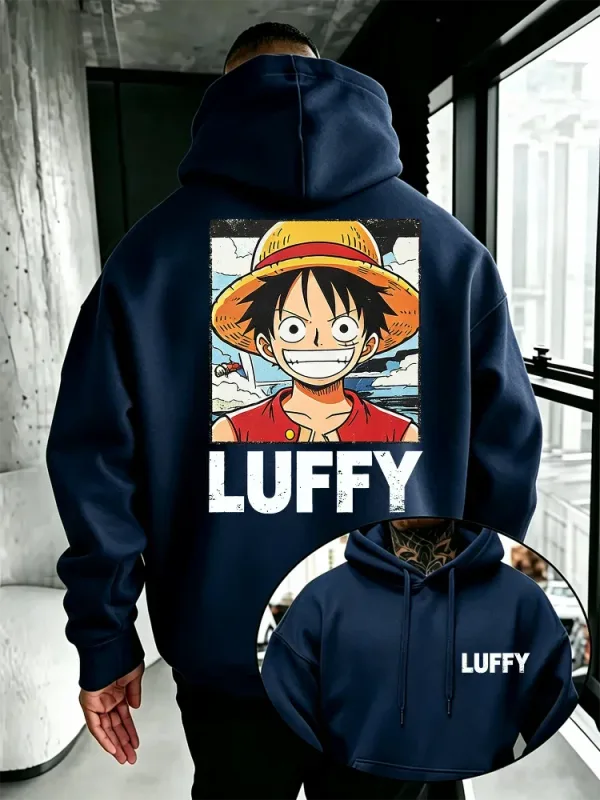Sudadera con capucha de anime de una pieza, sudadera holgada con estampado frontal y trasero de personaje de dibujos animados de Luffy vintage para entusiastas del manga
