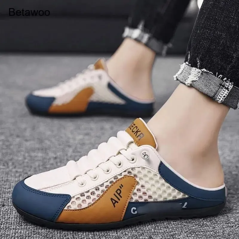 Backless Slip On Half Slide Sneakers for Men Breathable Mesh Casual Shoes