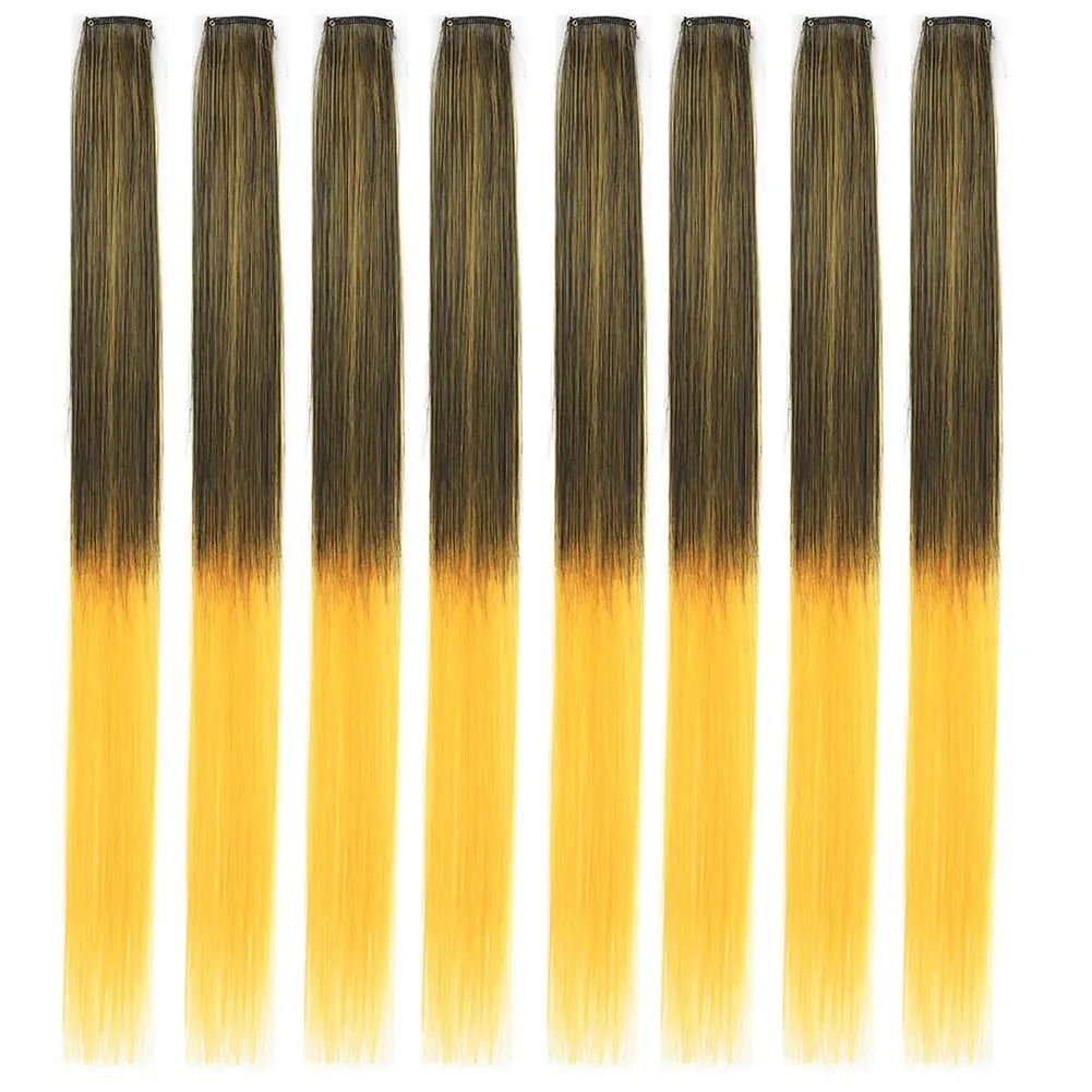 8pcs/pack Colored Party Highlights Clip in Hair Extensions for Girls 22 inches Multi-colors Straight Hair Synthetic Hairpieces