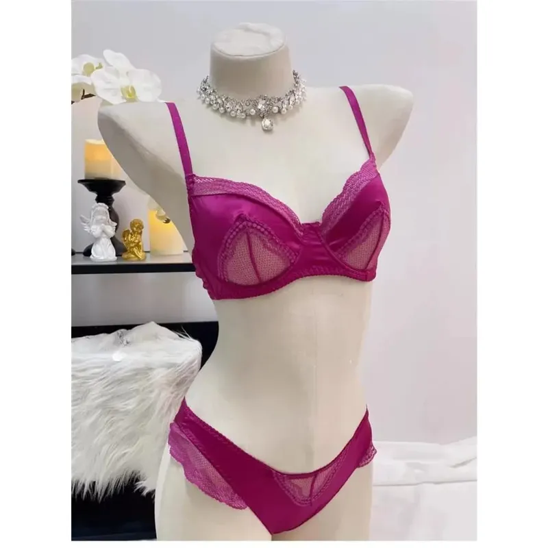 Ladies Satin Lace Underwire Bra 32-38AB Ultra Thin Minimizer Bra Side Support Anti Sag Gather Breast French Lingerie