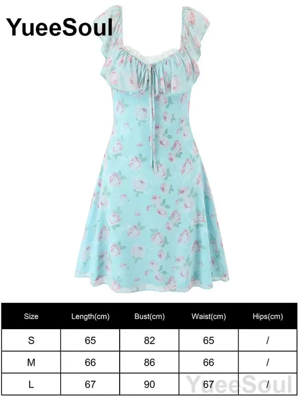 Blue Printed Mini Dress 2026 Summer New Elegant Party Birthday Evening Dresses Y2K Sweet Cute High Street Casual Women Dress