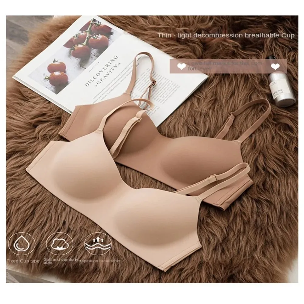 Soft Comfort Wireless Bra Thin Cup Elastic Material Push Up Bra Elastic Gathered Design Seamless Bra Lingerie Beauty