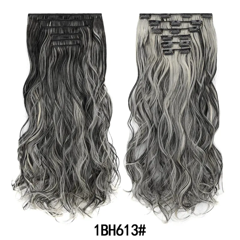 Jeedou 20 Inch 140g Clip In Hair Extensions 6Pcs 16 Clips Long Wavy Synthetic Ombre Hair Pieces for Women Full Head