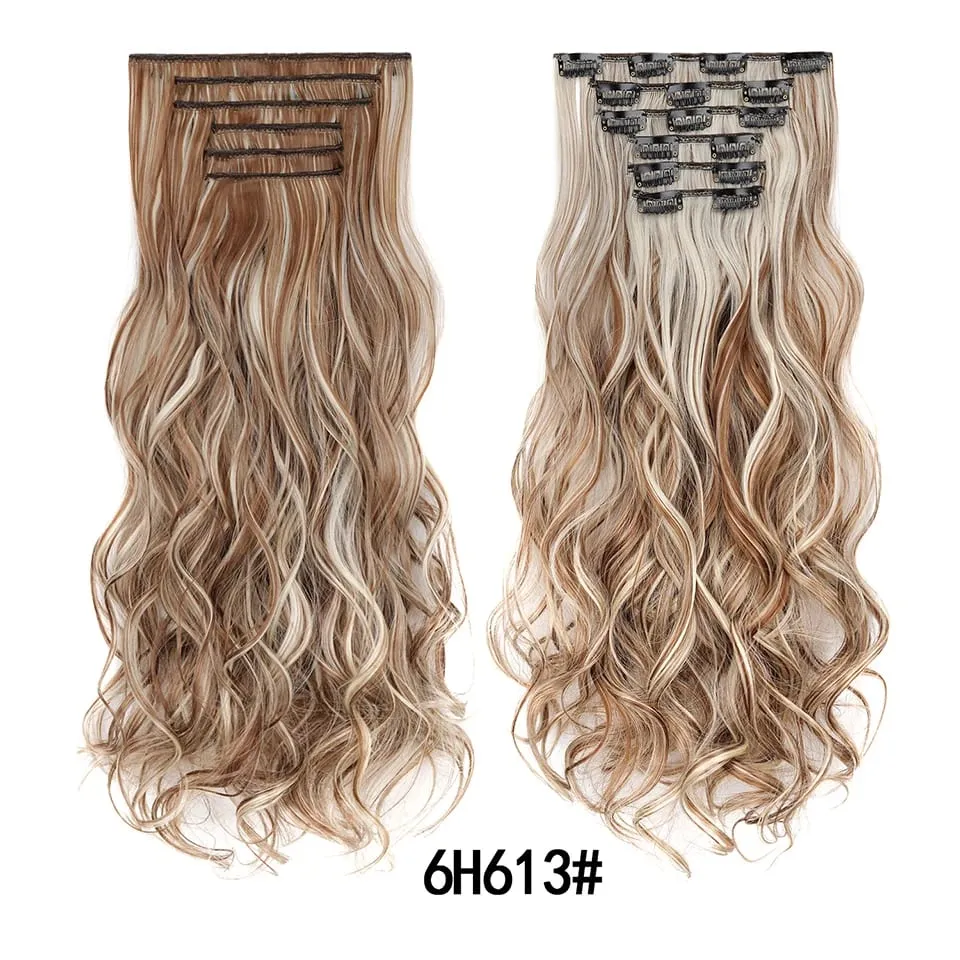 Women 20 Inches Wavy Curly Full Head 6 Separate Pieces Heat Resistance Synthetic Hair Clip in Hair Extensions