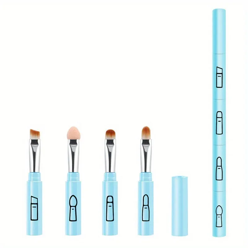 4-in-1 Portable Makeup Brush Set - Travel Friendly Detachable Mini Eyeshadow Eyebrow Eyeliner & Mascara Brushes Easy To Use