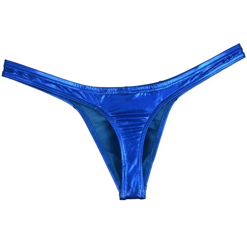 Celana Dalam Solid Mengkilap Celana Dalam Pakaian Dalam Thong T-back Melar Bikini Kulit Palsu Pinggang Rendah M-XL Pria Nyaman Baru