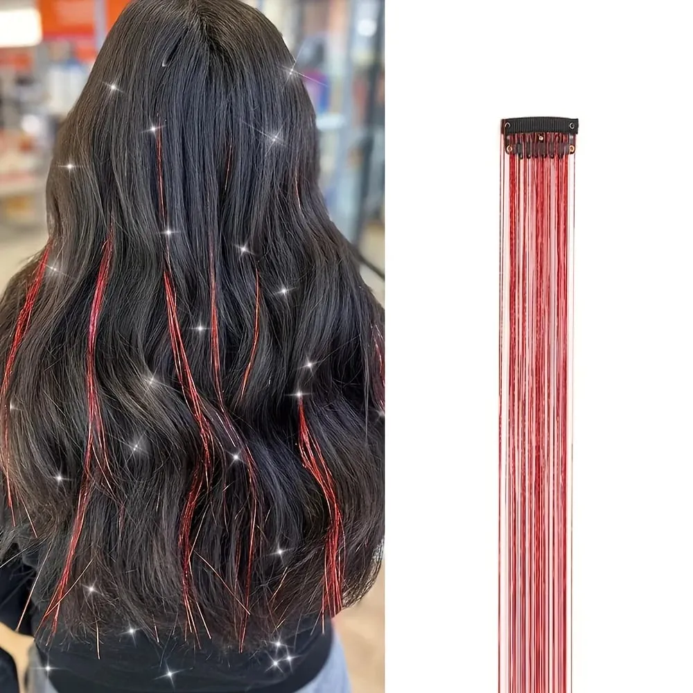 Hair Tinsel Clip in Rainbow Hair Accessories 24 Inch Fairy Hair Tinsel Kit for Women Glitter Extensions Synthetic for Christmas