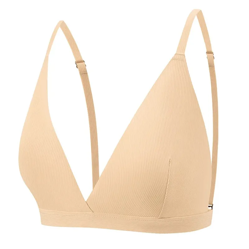 Reggiseno senza montatura senza cuciture da donna a costine con coppa a triangolo e slip intimo Set intimo da donna Set lingerie sexy