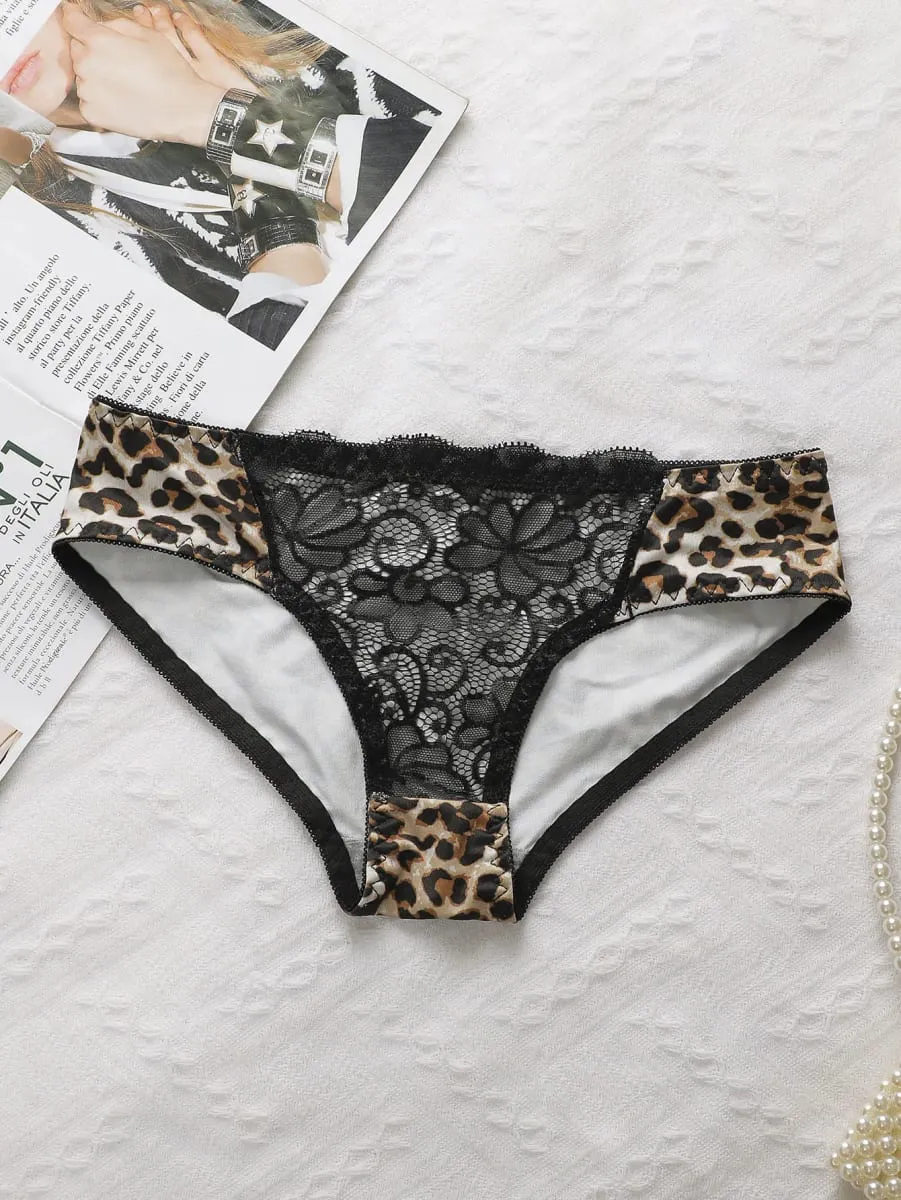 Dame leopardprint blondebralette Sexet med stålring Lingeri Komfortabelt løfteundertøj Trekantundertøjssæt B2076