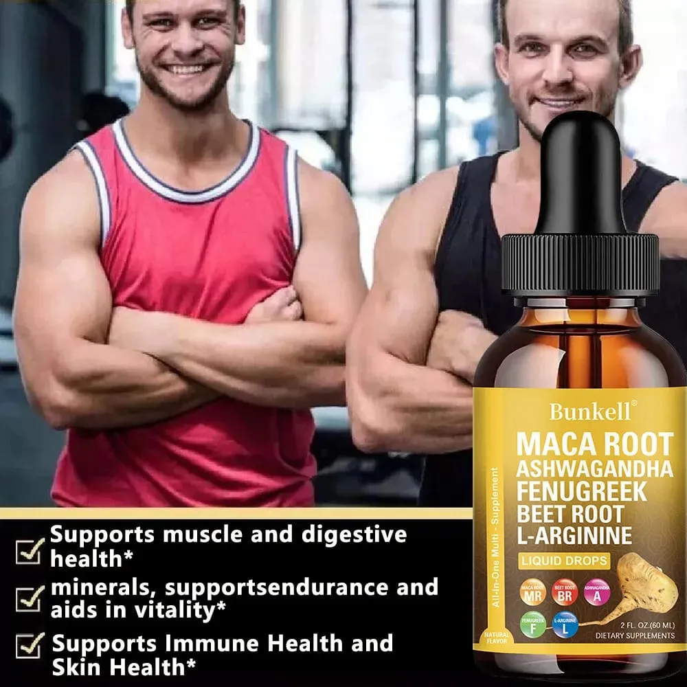 Gotas líquidas de raíz de maca orgánica con raíz de remolacha de alholva Ashwagandha y multivitamina líquida de L-arginina para mujeres y hombres