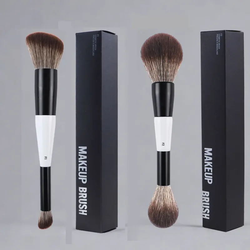 2pcs/set White Double ended Angled Foundation Makeup Brushes Blush Contour Make up Brush Wood Handle Cosmetic Tool Mari F4