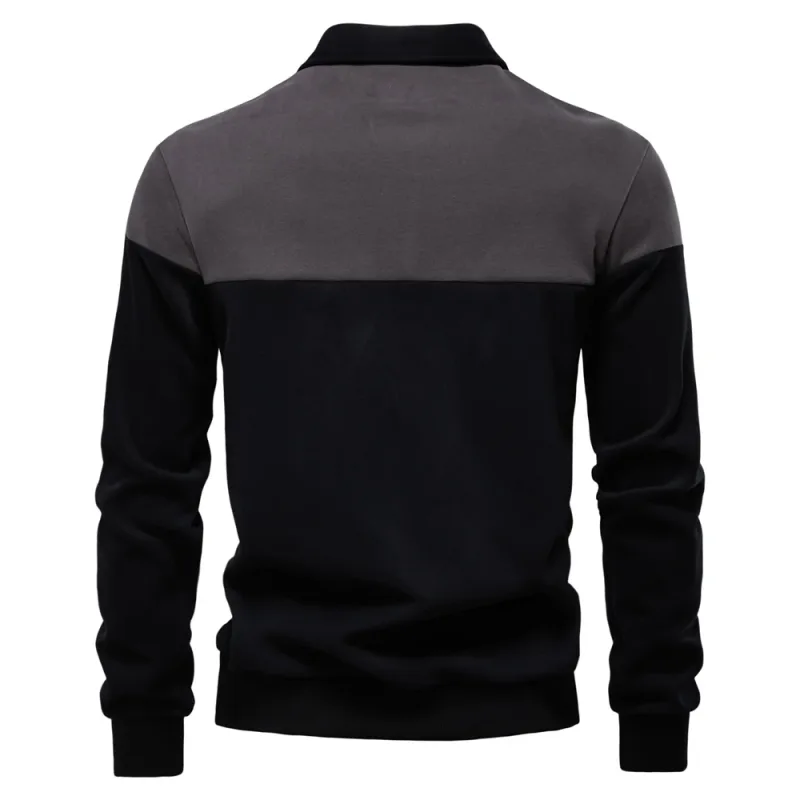 New Spring Men's Color-Block Cotton Blend Hoodies for Business Casual Style Long Sleeve Sweatshirt