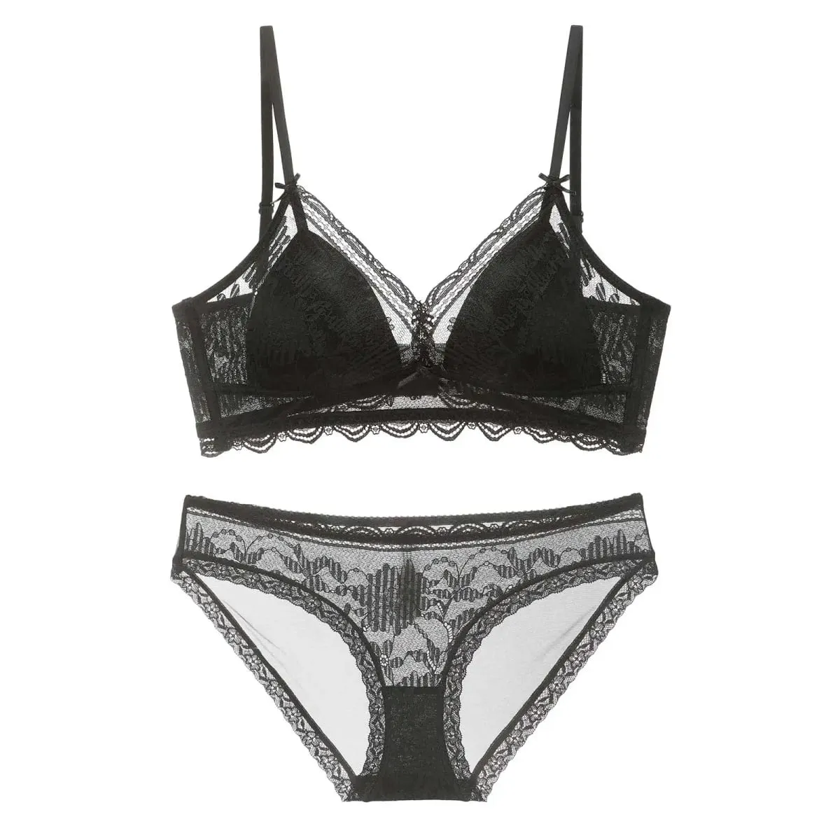 Women'S Bra And Panty 2 Pieces Set Soft Floral Lace Lingerie Set Mesh Sheer Underwear 여자속옷 판타지 세트 LenceríA Atrevida De Mujer