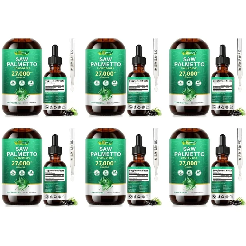 Itawel Saw Palmetto Liquid Drops Prostate Health Support Urinary Function Support GMO Free Paraben Free Sugar Free Vegan 60 ML