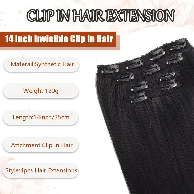 Straight Bob Clip In Hair Extensions Synthetic Highlight Clip On Hairpieces Thin Straight For Women Short Bob Daily Hairstyle