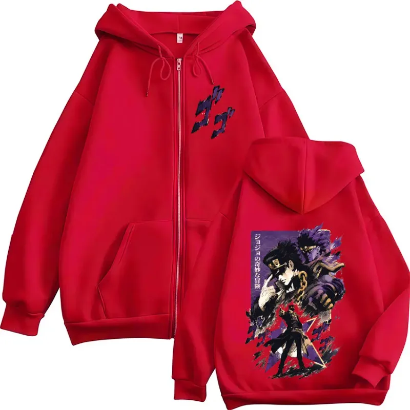 Anime JoJo Bizarre Adventure Kujo Jotaro Zipper Hoodies Men Women Clothing Fashion Casual Zip Up Hooded Sweatshirts Jackets Coat