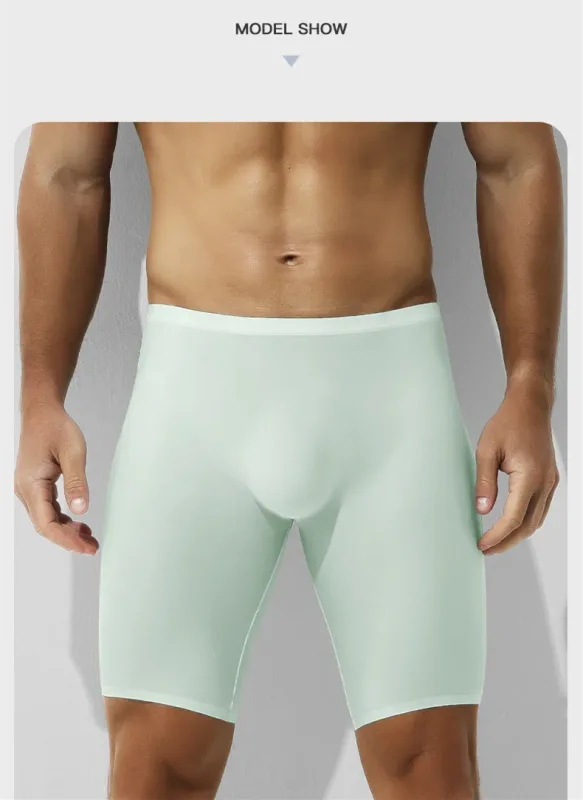 Mens Underwear Boxers Shorts Hombre Seamless Panties Man Solid Slim Ice Silk Pouch Long Leg Underpants L-6XL Cueca Calzoncillo