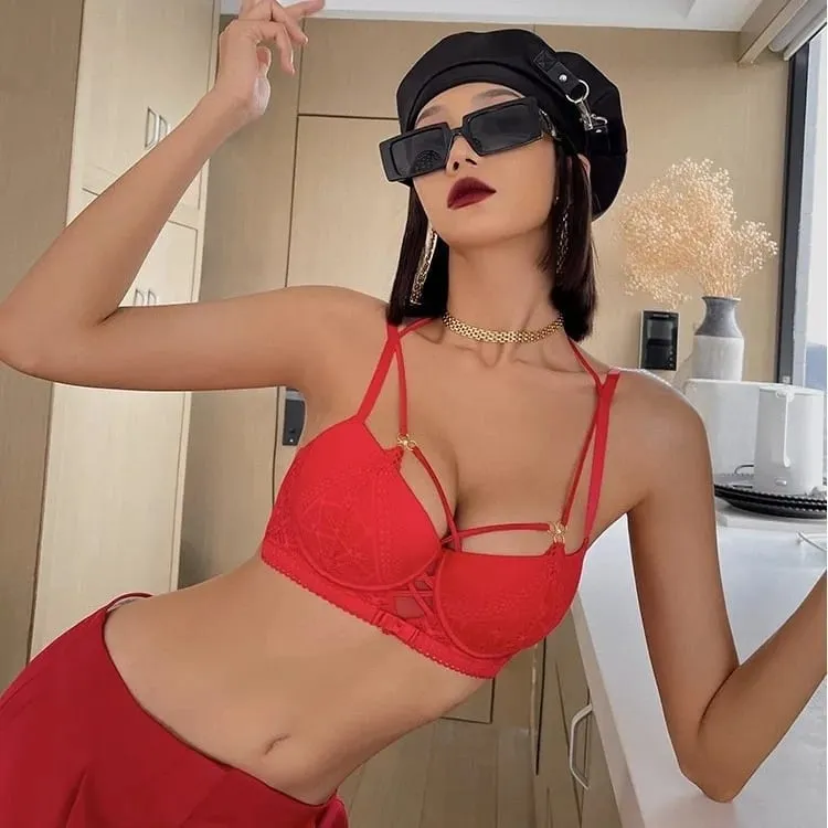 high quality sexy lace women bras and brief two piece set push up B C D cup wire summer lingerie underwear black white