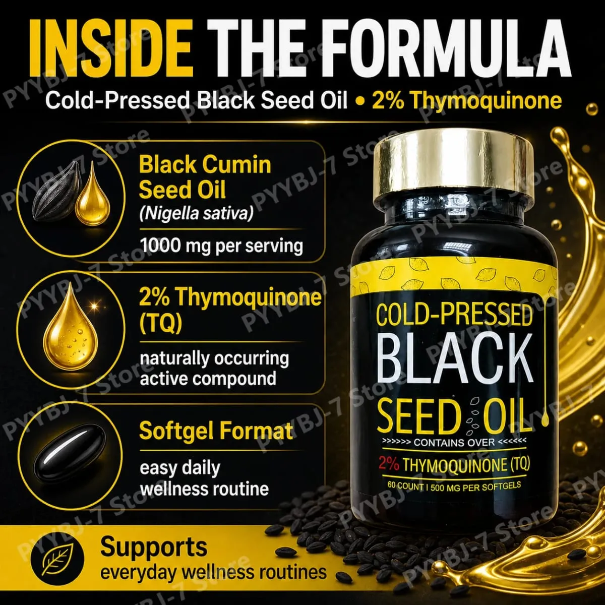Sorte frøoliekapsler koldpressede indeholder 1000 mg naturlig Nigella Sativa-olie – dagligt urtetilskud 60 antal pr.