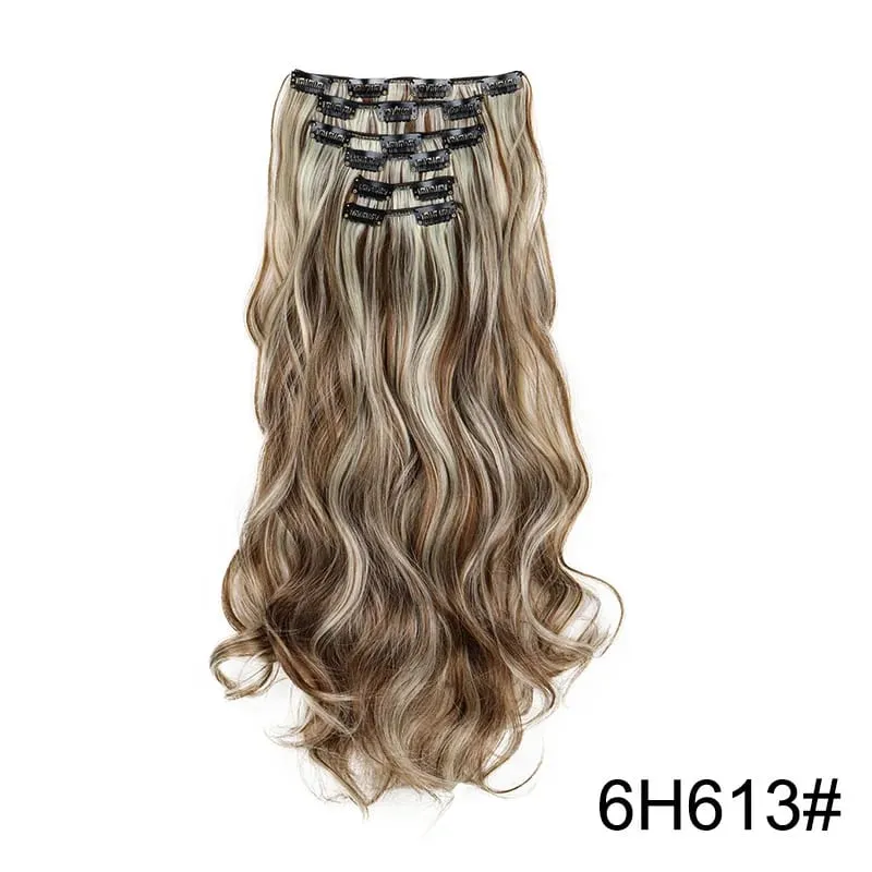 22Inch Synthetic 6pcs/set Long Curly Hair Extension Thick Soft Hairpiece for Short Hairline Coverage for Women Daily Use