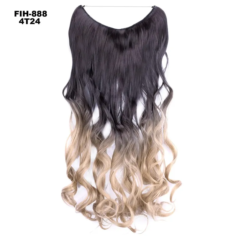Synthetic One piece Hair Extensions No Clip No Glue Invisible 24inch Long Straight Wave Heat Resistant String Hairpiece