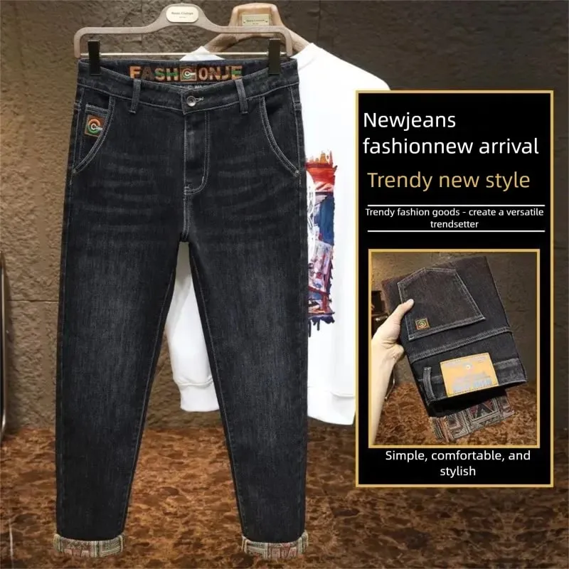 New Men's Slim Fit Jeans High-quality Pants Classic Blue Gray Black Casual and Simple