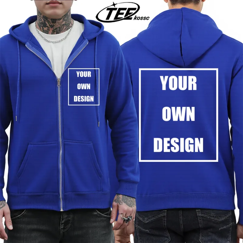 Customized Pattern Logo Diy Men Zipper Hoody Loose Pocket Long Sleeve Fashion Fleece Hoodies Retro Unisex Autumn Clothing