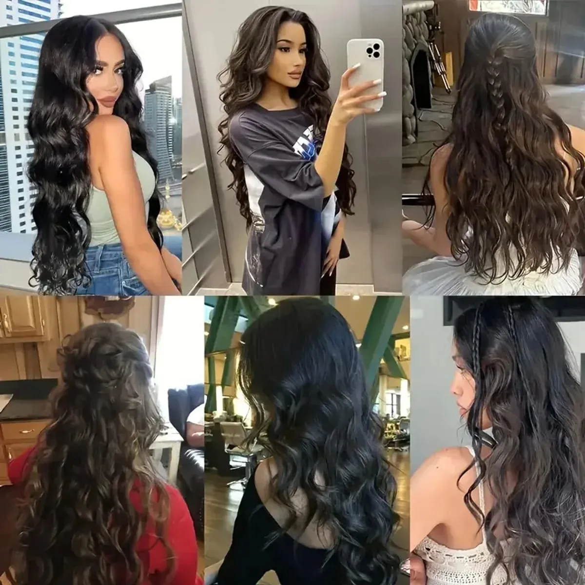 20Inch 5pcs/set Synthetic Hair Extension Long Curly Heat Resistant Black Hairpiece for Women