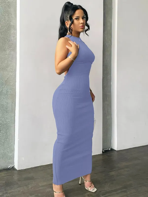 Hugcitar bordázott tömör üreges háttámla ujjatlan szexi hasított miniruha Bodycon 2025 tavaszi női ruhák elegáns buli Y2K