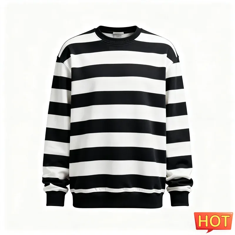 Fashion Striped Graphic Sweatshirts For Men Simple Trendy Long Sleeve 3D Printed Ugly Sweatshirt Casual Oversized Pullovers Tops