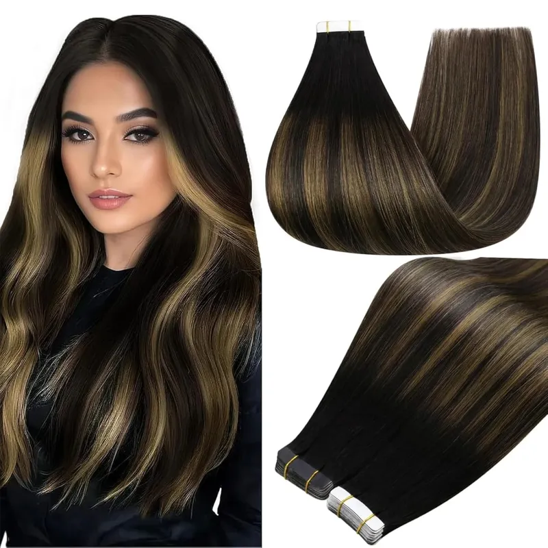 Full Shine Tape in Hair Extensions Balayage Tape ins Human Hair Extensions 20Pcs 50G Ombre Seamless Remy Skin Weft Hair