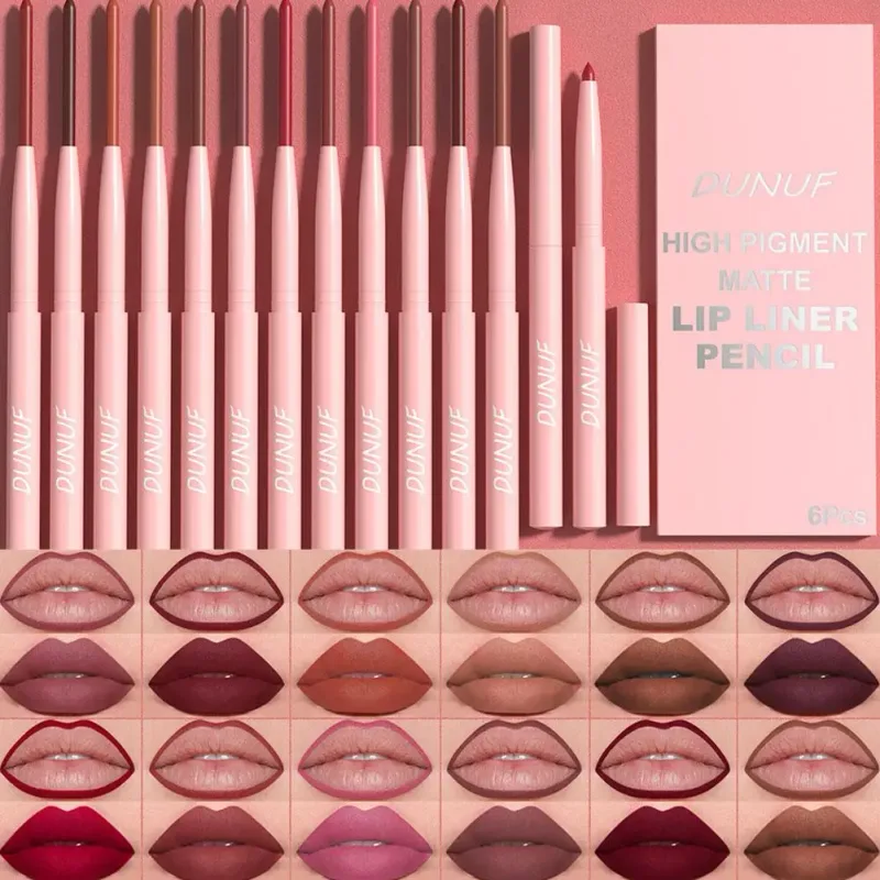6Pcs Velvet Matte Lip Liner Pencil Set High Pigment Smooth Silky Texture Easy to Color & Define Lip Contours Daily Lip Makeup