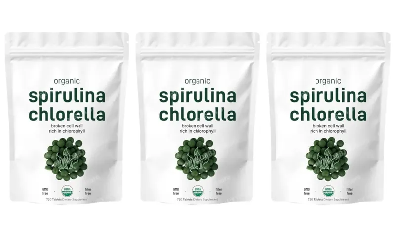 Organic Spirulina Chlorella Tablets 3000mg 720 Count Superfood Blend with Vegan Protein Energy Immunity Digestive Support
