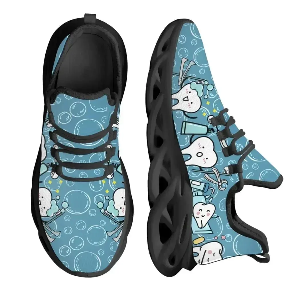 Casual Women's Dental Shoes Funny Teeth Dentist Design Flats Lace-up Sneakers Spring Breathable Beach Walking Shoe New Fashion