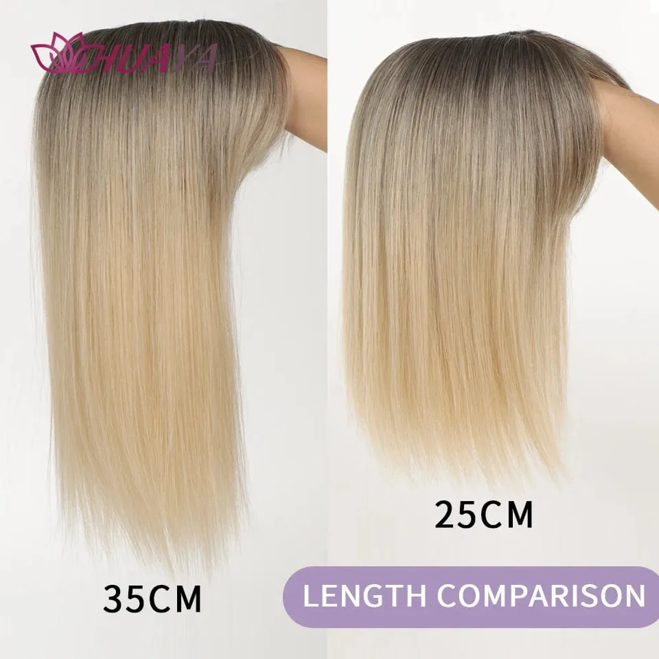 Synthetic Ombre Dark Root Golden Toppers Wig Hair Piece for Women Heat Resistant Cilps in Hair Extensions Invisible Clourse Clip