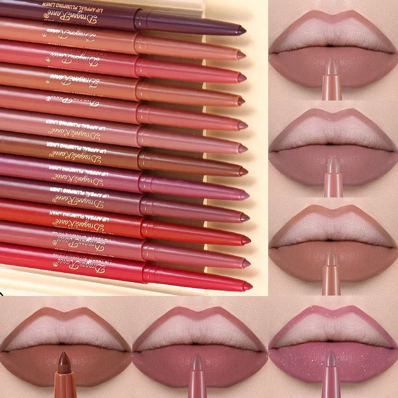 Matte Lip Liner Lipstick Pen Rotating Not Easy To Fade Rose Gold Lipliner Pencil Waterproof Non-Stick Cup Brown Lipliner Makeup
