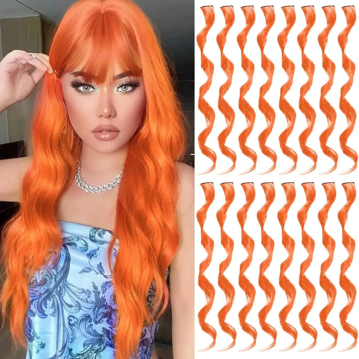 6 Pcs Black Hair Extensions 22 Inch Curly Wavy Colored Hair Colorful Clip in Extensions Highlight Party for Kids Girls Synthetic