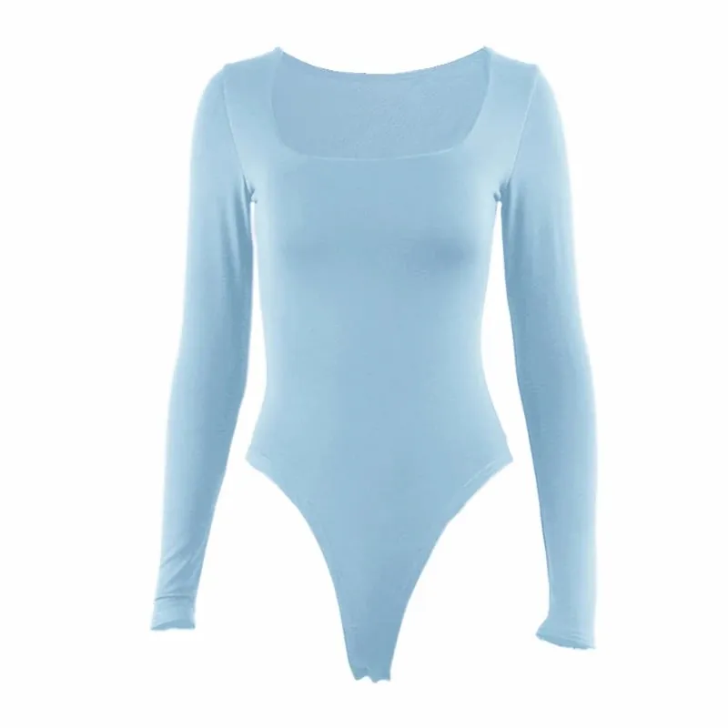 Body s dlouhým rukávem jaro 2025 límeček čtvercového střihu Pevný bodycon elastický návlek Sexy Y2k Dámské oblečení Fashion Club Party 2520
