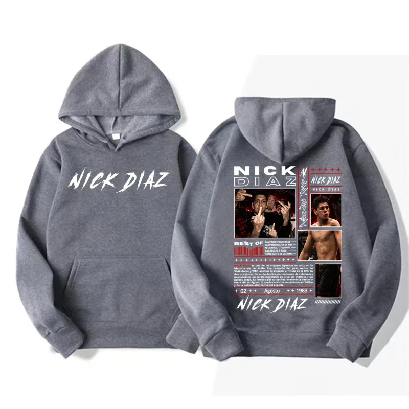 Limited Nick Diaz Retro 90s Style Graphic Hoodies Men's Gothic Violence Aesthetic Sweatshirt Fleece Casual Long Sleeve Pullovers