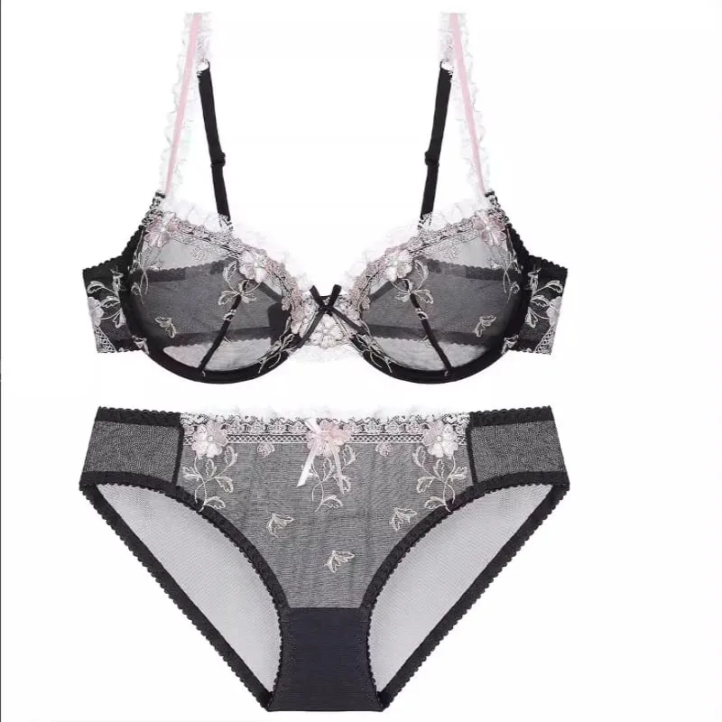 New Women Thin Slim Lace Underwear Set Push Up Gathering Sheer Plus Size Breathable Comfort Daily Intimates Bra Petite Elegance