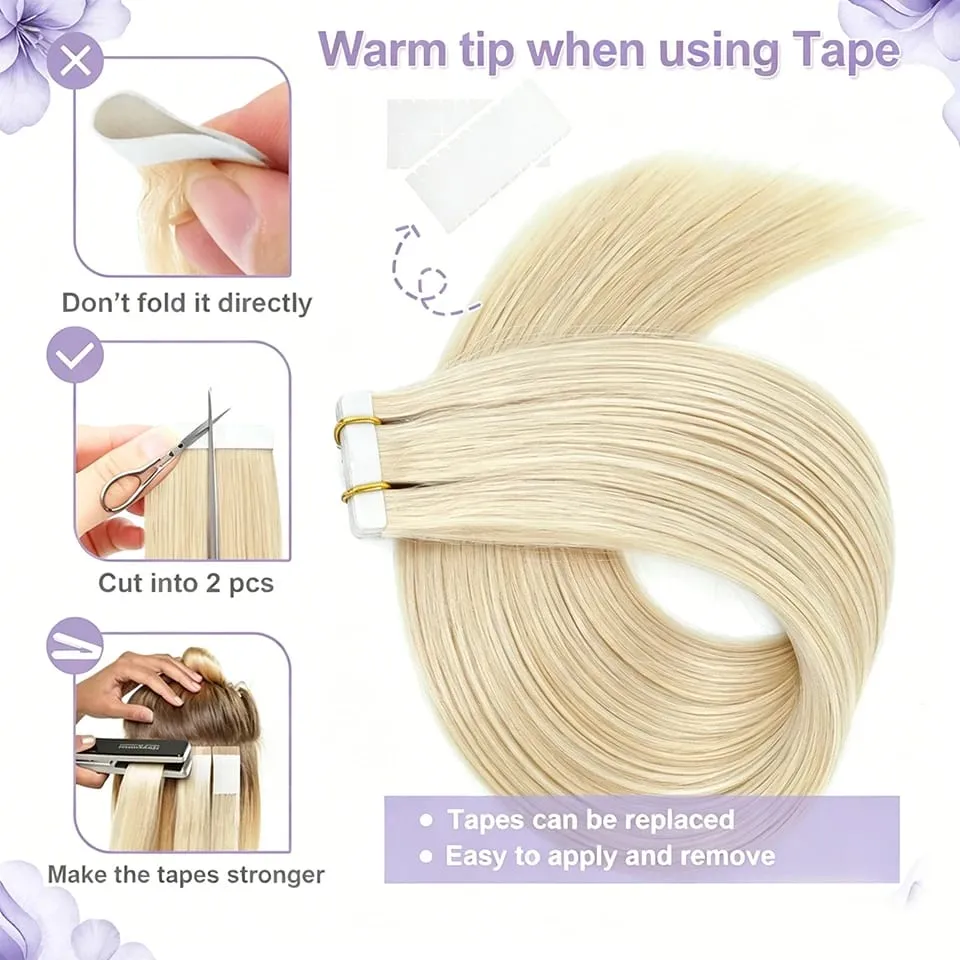 Tape In Human Hair Extensions 613 Straight Invisible Seamless Skin Weft Tape Ins Human Hair Extensions Salon Quality 60pcs