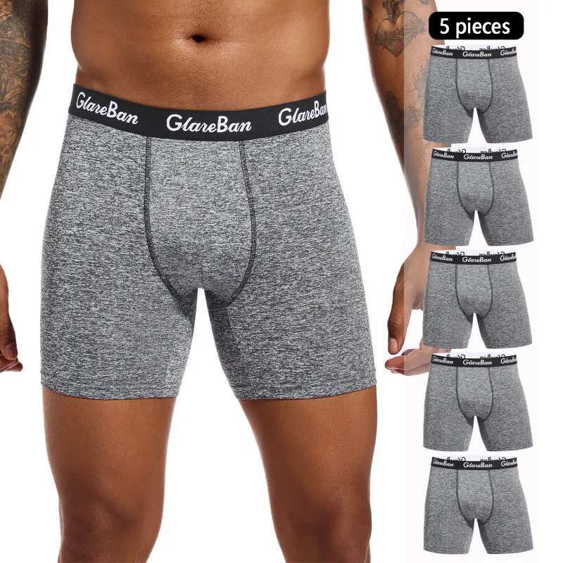 5pcs 세트 중간 길이 검은 복서 반바지 남자 속옷 통기성 남성 속옷 남자 옴므 Boxershorts 슬립 소프트 팬티 2024